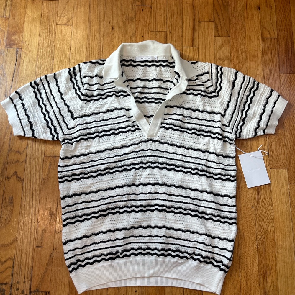 Striped Black and White Men's Polo Shirt
